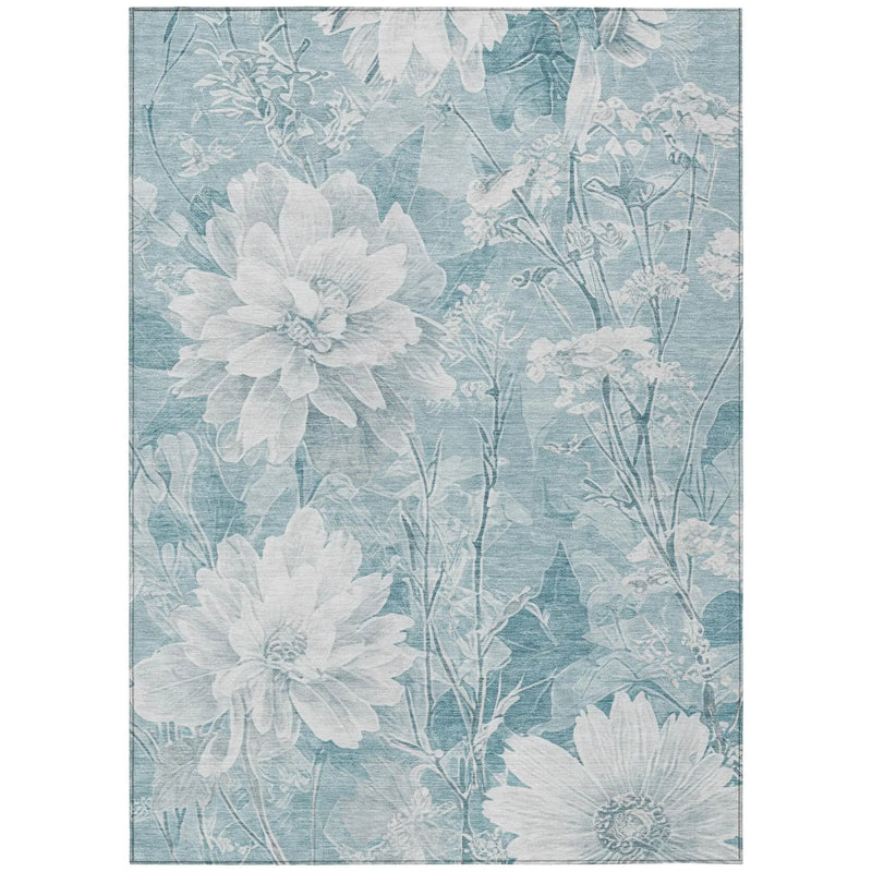 5' X 8' Aqua And Teal Blue Floral Washable Indoor Outdoor Area Rug Homeroots Outdoor