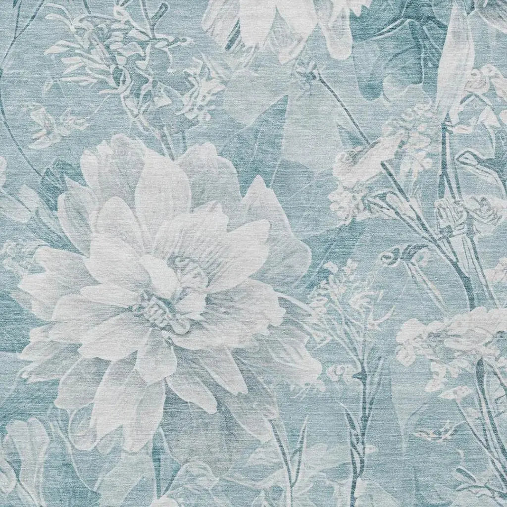 5' X 8' Aqua And Teal Blue Floral Washable Indoor Outdoor Area Rug Homeroots Outdoor