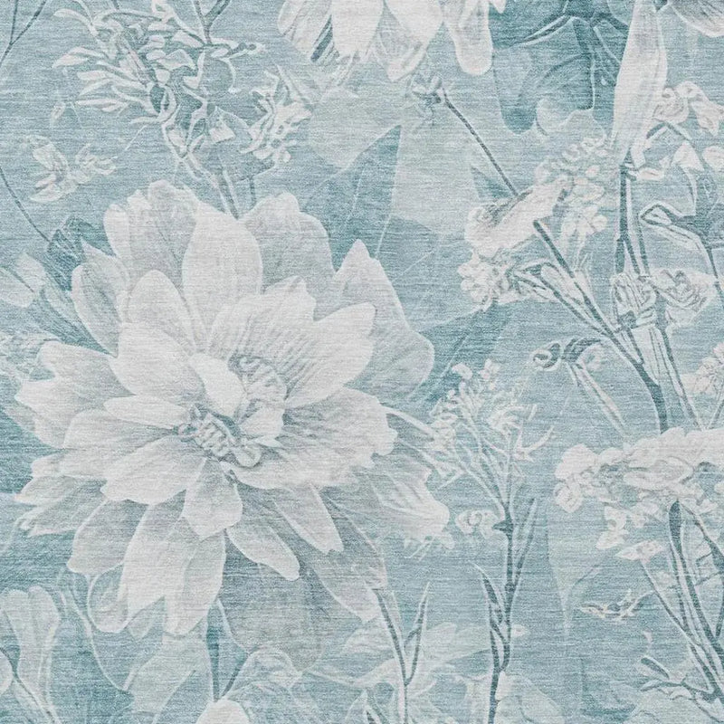 5' X 8' Aqua And Teal Blue Floral Washable Indoor Outdoor Area Rug Homeroots Outdoor