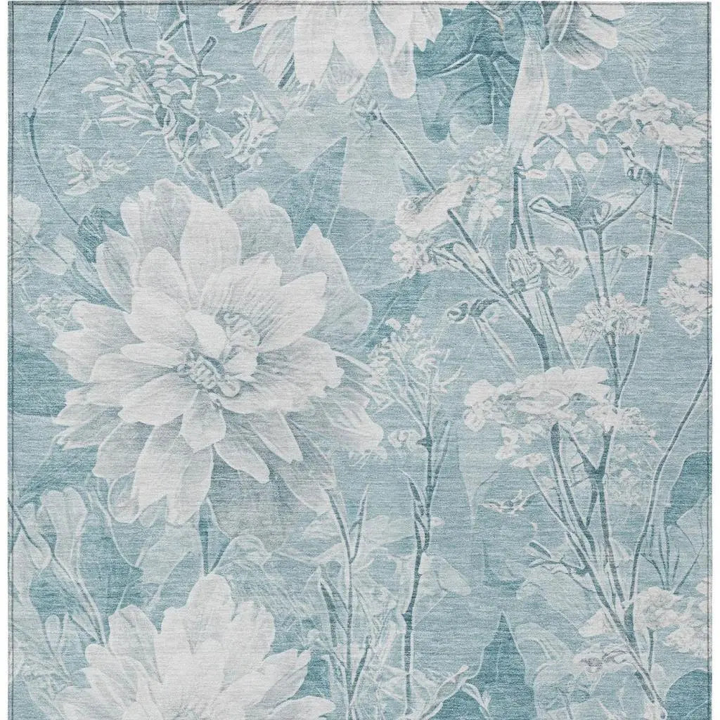 5' X 8' Aqua And Teal Blue Floral Washable Indoor Outdoor Area Rug Homeroots Outdoor
