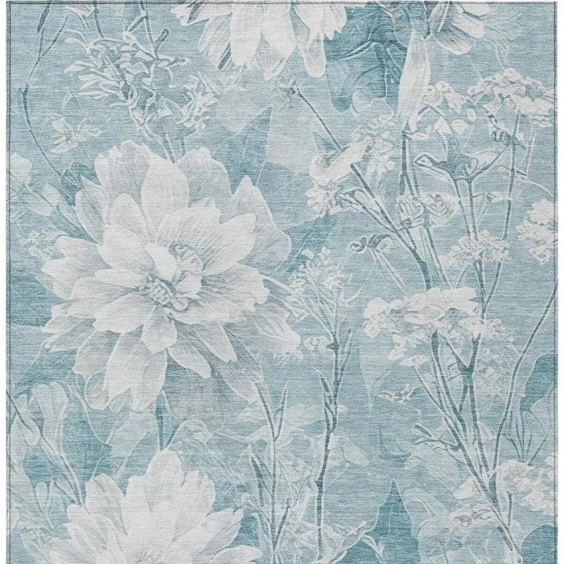 5' X 8' Aqua And Teal Blue Floral Washable Indoor Outdoor Area Rug Homeroots Outdoor