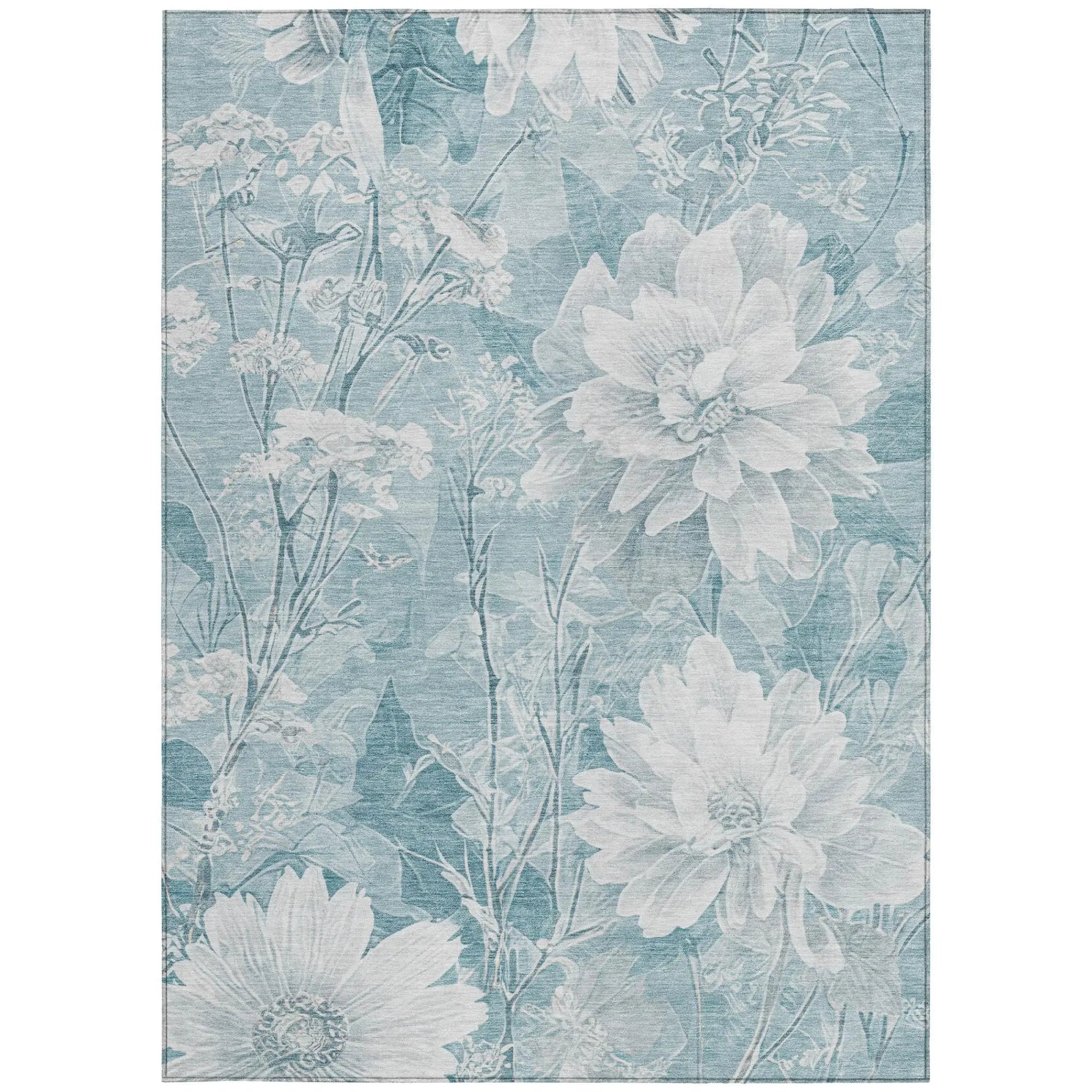 5' X 8' Aqua And Teal Blue Floral Washable Indoor Outdoor Area Rug Homeroots Outdoor