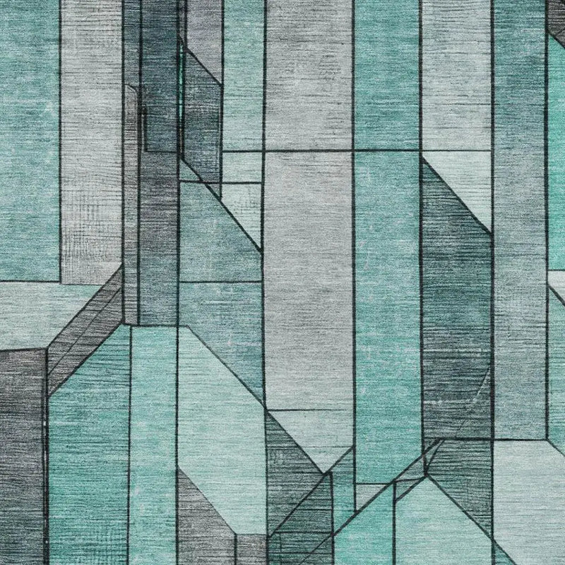 5' X 8' Aqua And Teal Blue Geometric Washable Indoor Outdoor Area Rug Homeroots Outdoor