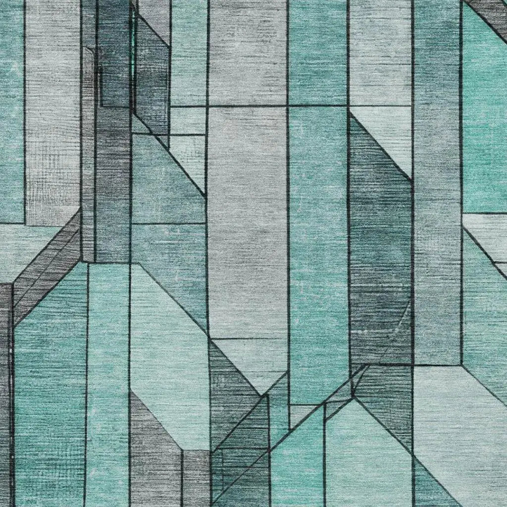 5' X 8' Aqua And Teal Blue Geometric Washable Indoor Outdoor Area Rug Homeroots Outdoor