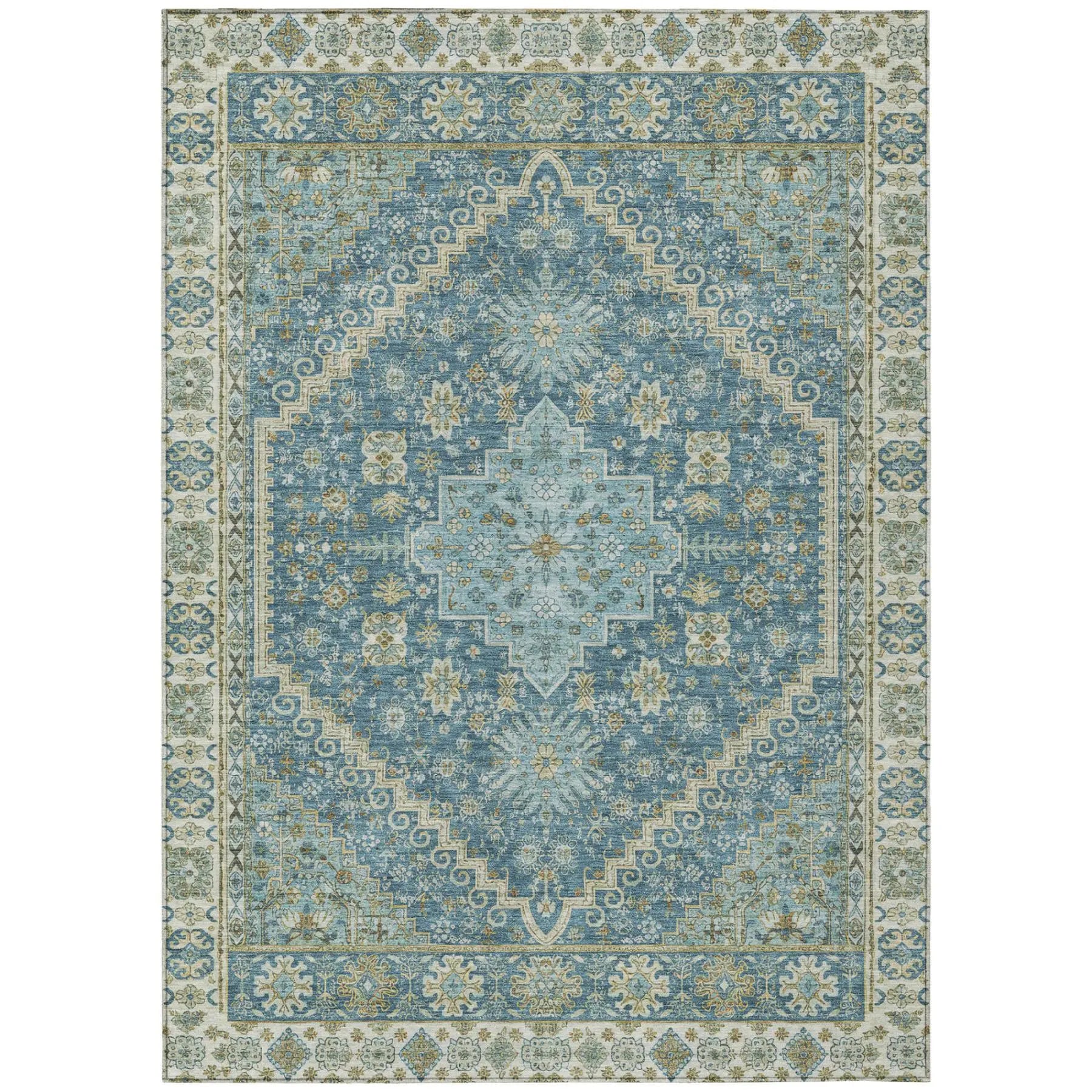 5' X 8' Aqua And Teal Blue Oriental Washable Indoor Outdoor Area Rug Homeroots Outdoor