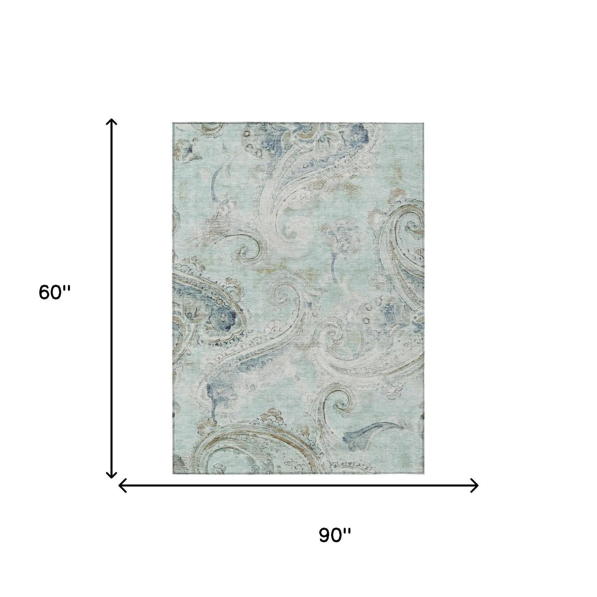 5' X 8' Aqua And Teal Blue Paisley Washable Indoor Outdoor Area Rug Homeroots Outdoor