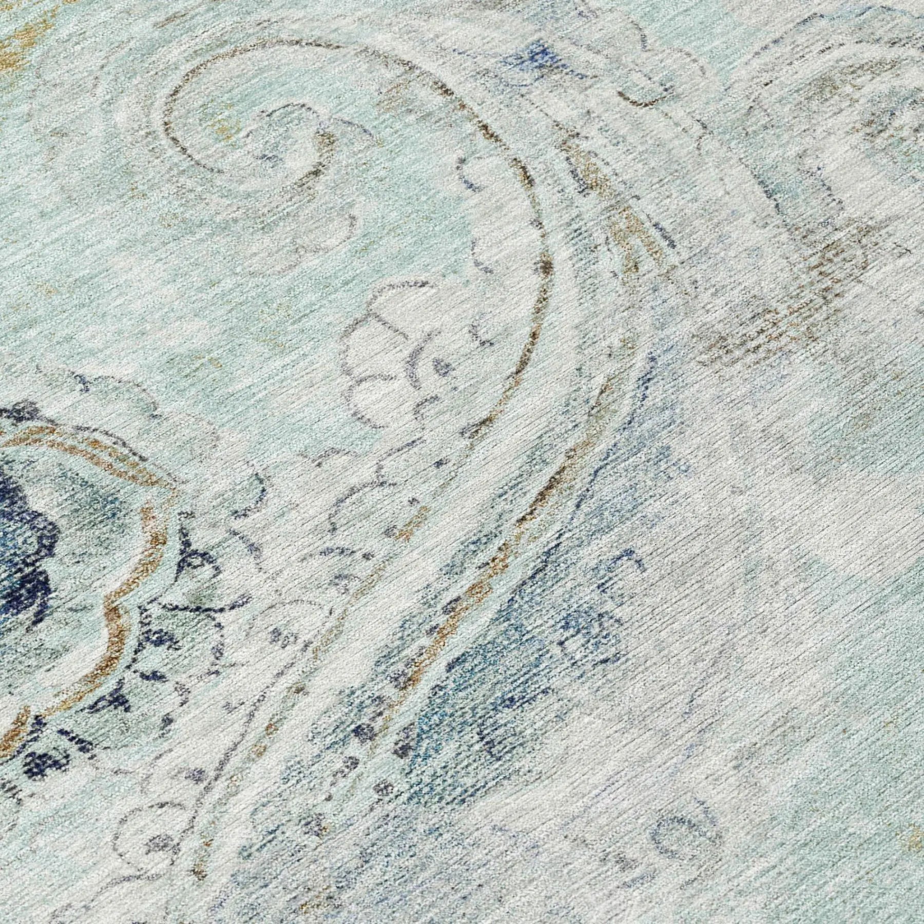 5' X 8' Aqua And Teal Blue Paisley Washable Indoor Outdoor Area Rug Homeroots Outdoor