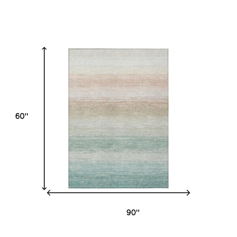 5' X 8' Aqua And Teal Blue Striped Washable Indoor Outdoor Area Rug Homeroots Outdoor