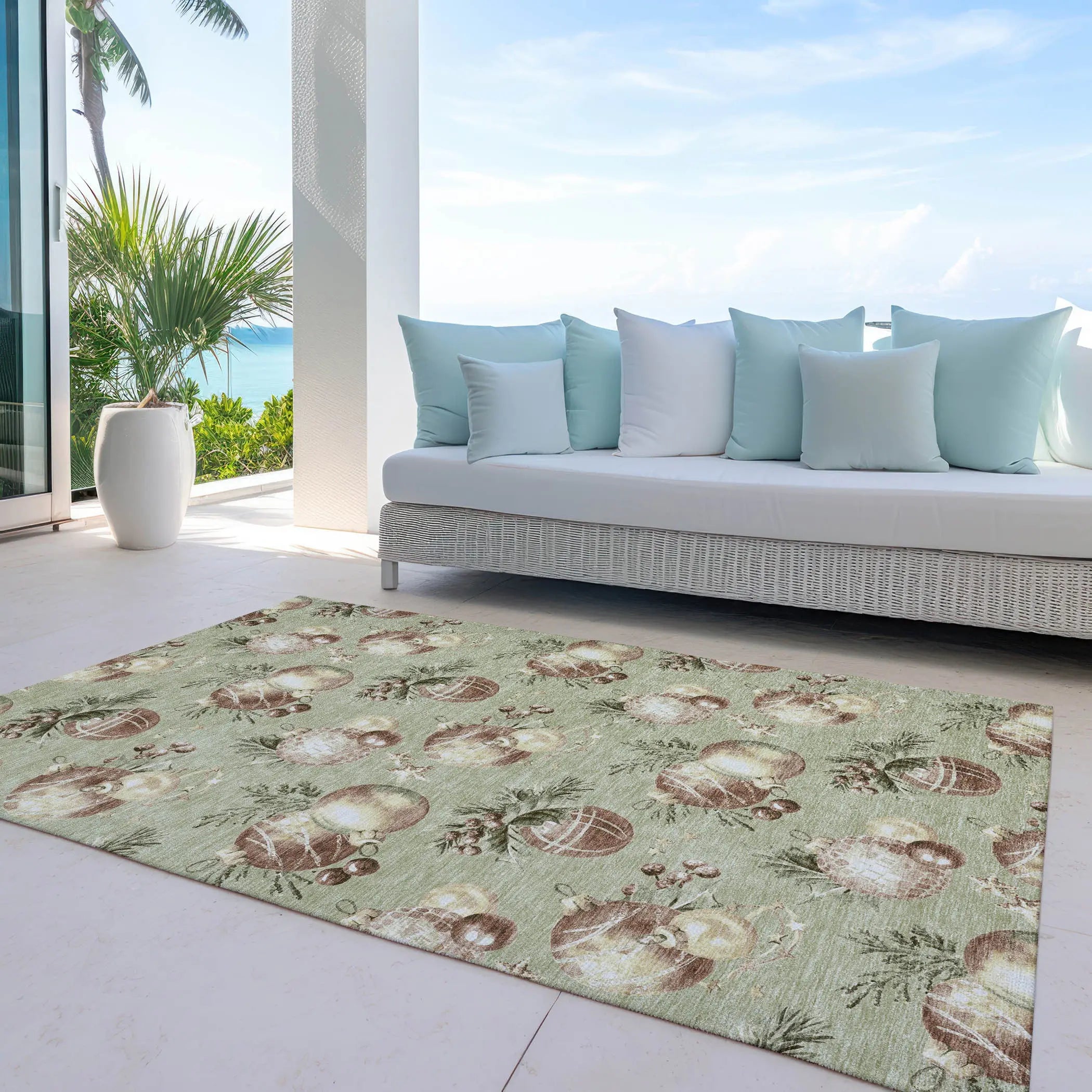 5' X 8' Artichoke Green Brown And Beige Stars Washable Indoor Outdoor Area Rug Homeroots Outdoor