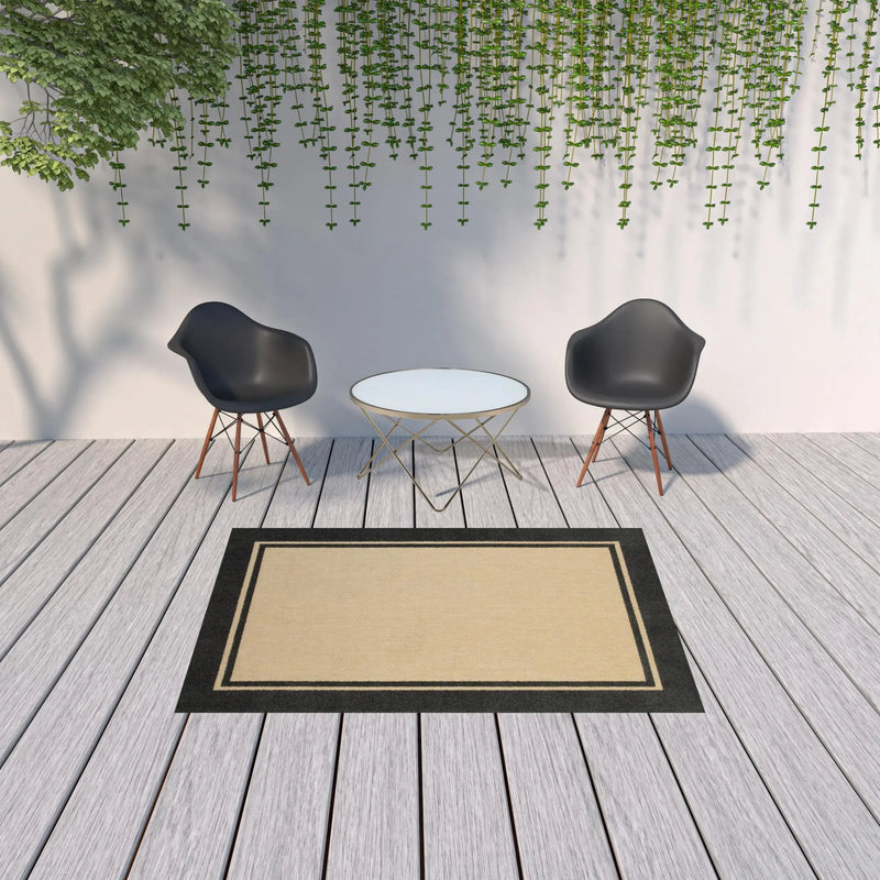 5' X 8' Beige And Black Indoor Outdoor Area Rug Homeroots Outdoor