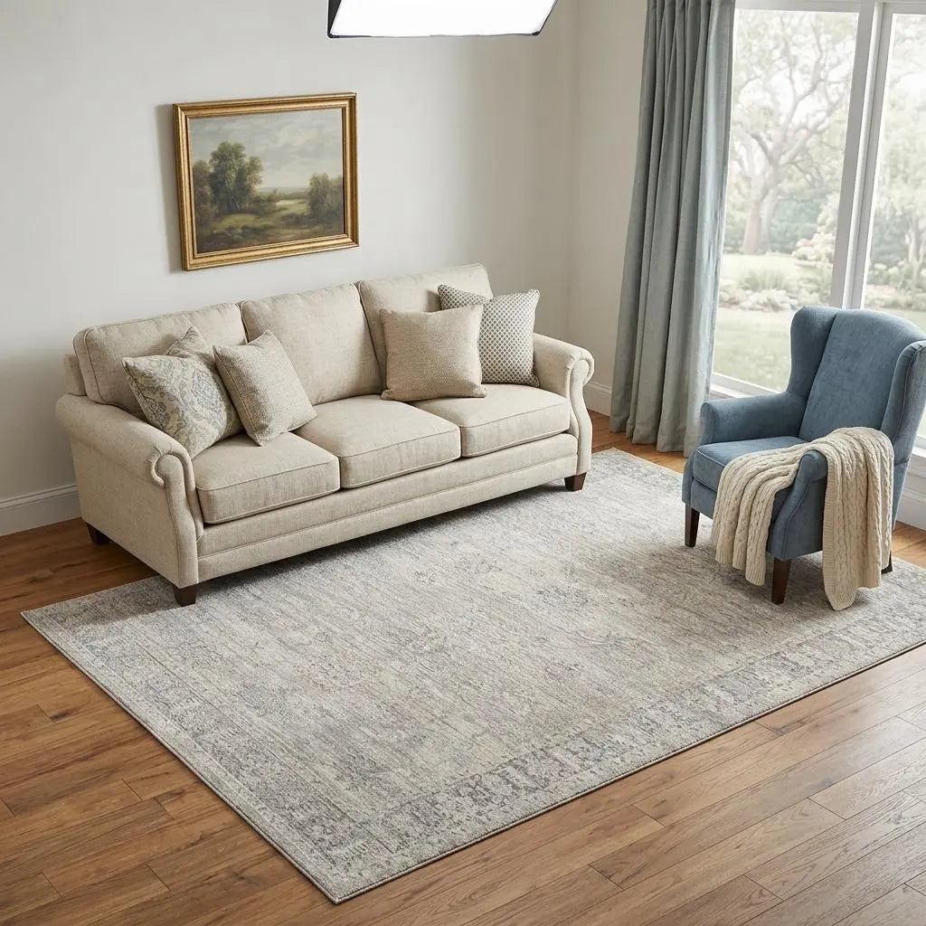 5' X 8' Beige And Blue Abstract Area Rug Homeroots Home Decor