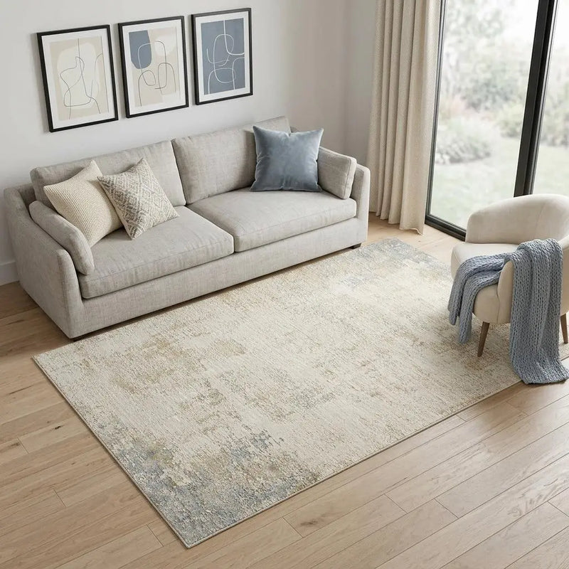 5' X 8' Beige And Blue Abstract Area Rug Homeroots Home Decor