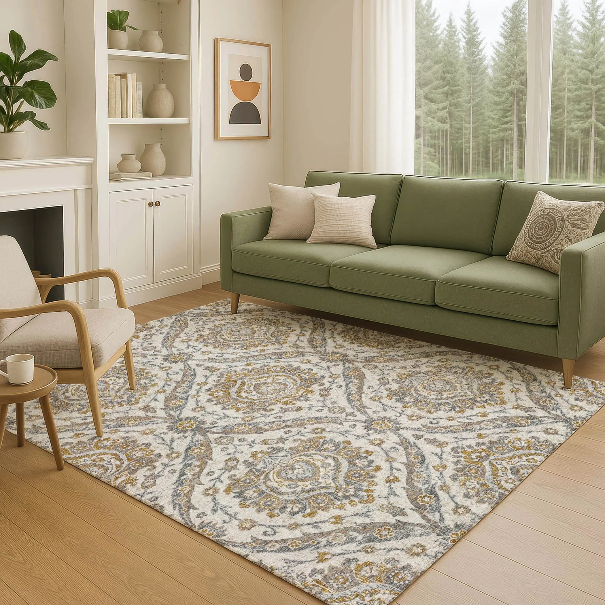 5' X 8' Beige And Blue Floral Washable Indoor Outdoor Area Rug Homeroots Outdoor