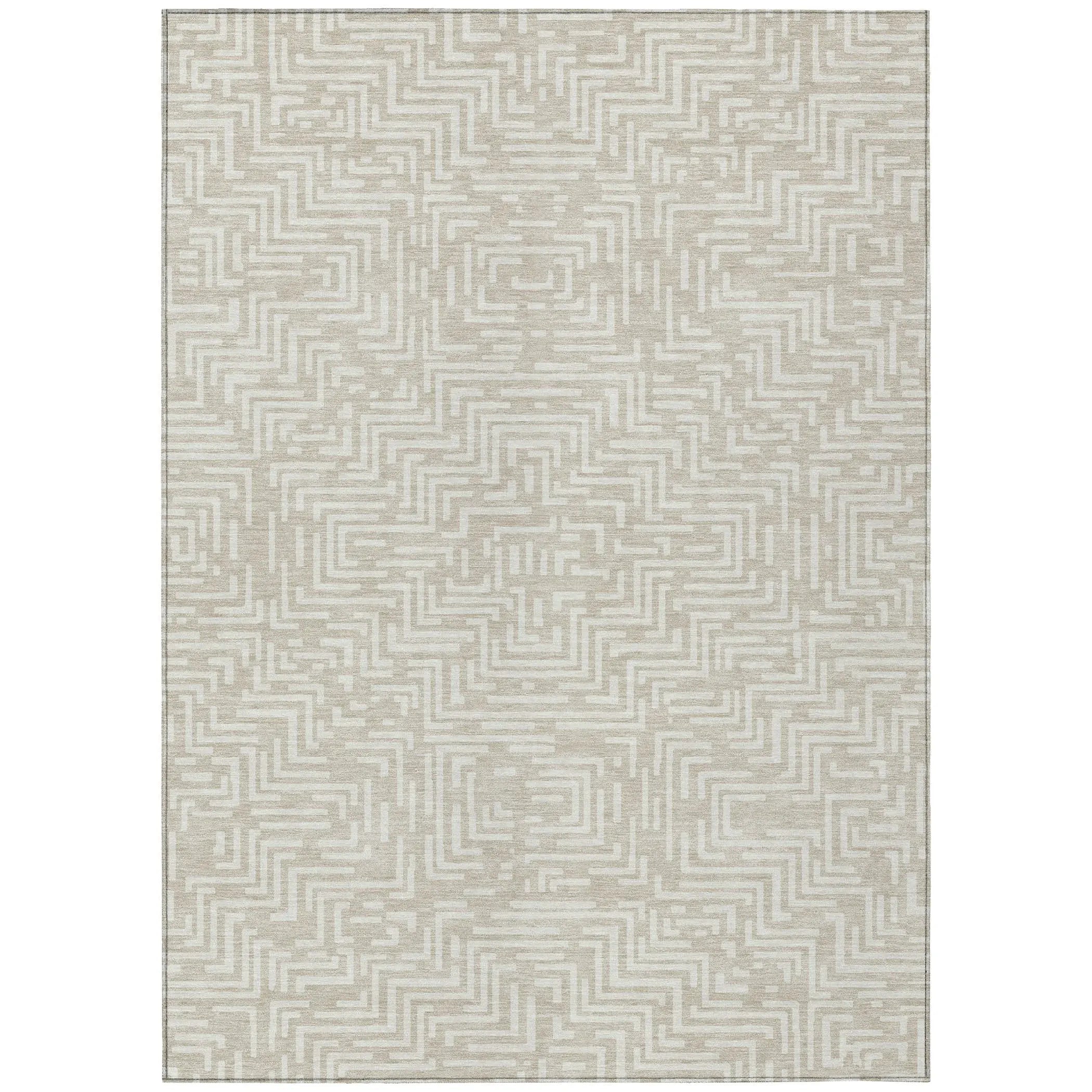 5' X 8' Beige And Blue Geometric Washable Indoor Outdoor Area Rug Homeroots Outdoor