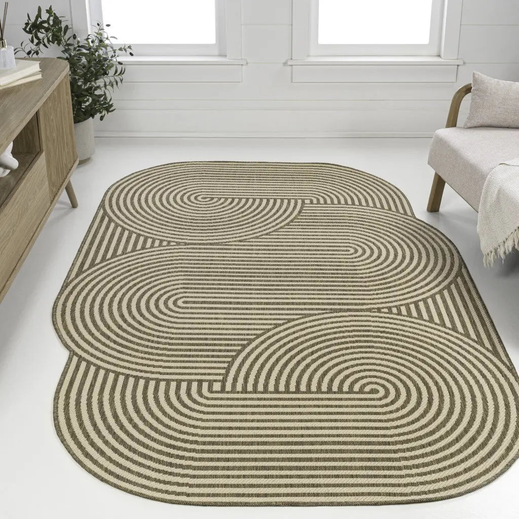 5' X 8' Beige And Brown Abstract Indoor Outdoor Area Rug Homeroots Outdoor