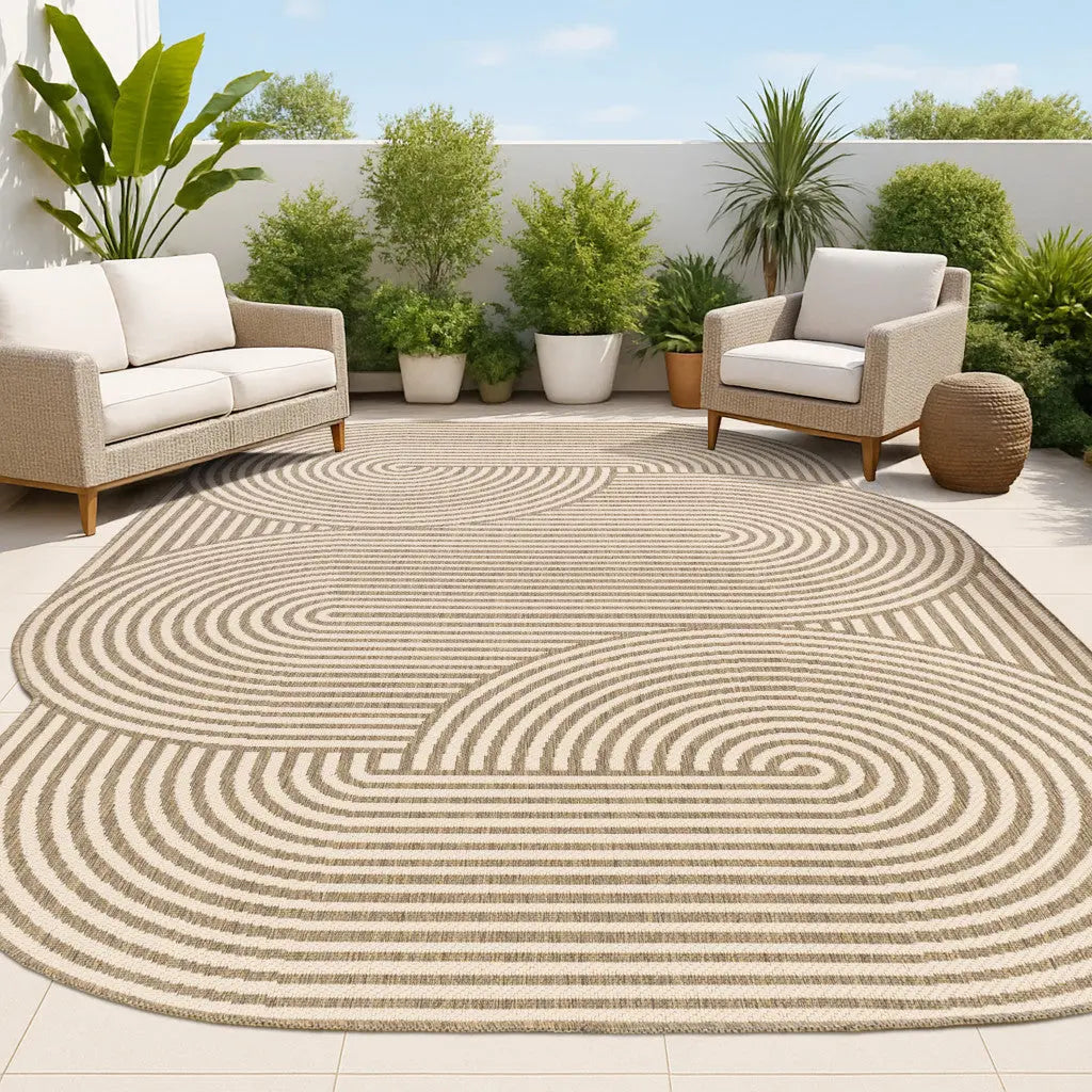 5' X 8' Beige And Brown Abstract Indoor Outdoor Area Rug Homeroots Outdoor