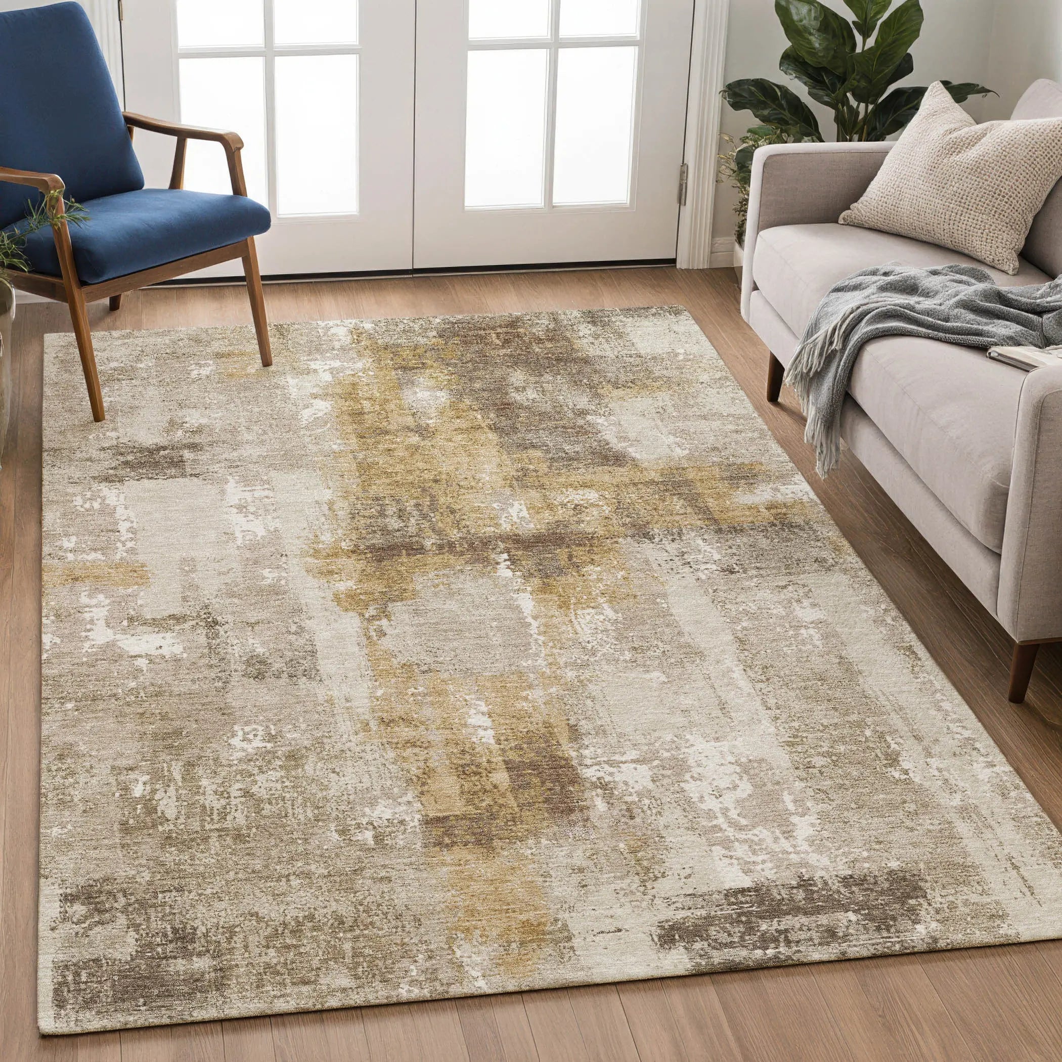 5' X 8' Beige And Brown Abstract Washable Indoor Outdoor Area Rug Homeroots Outdoor