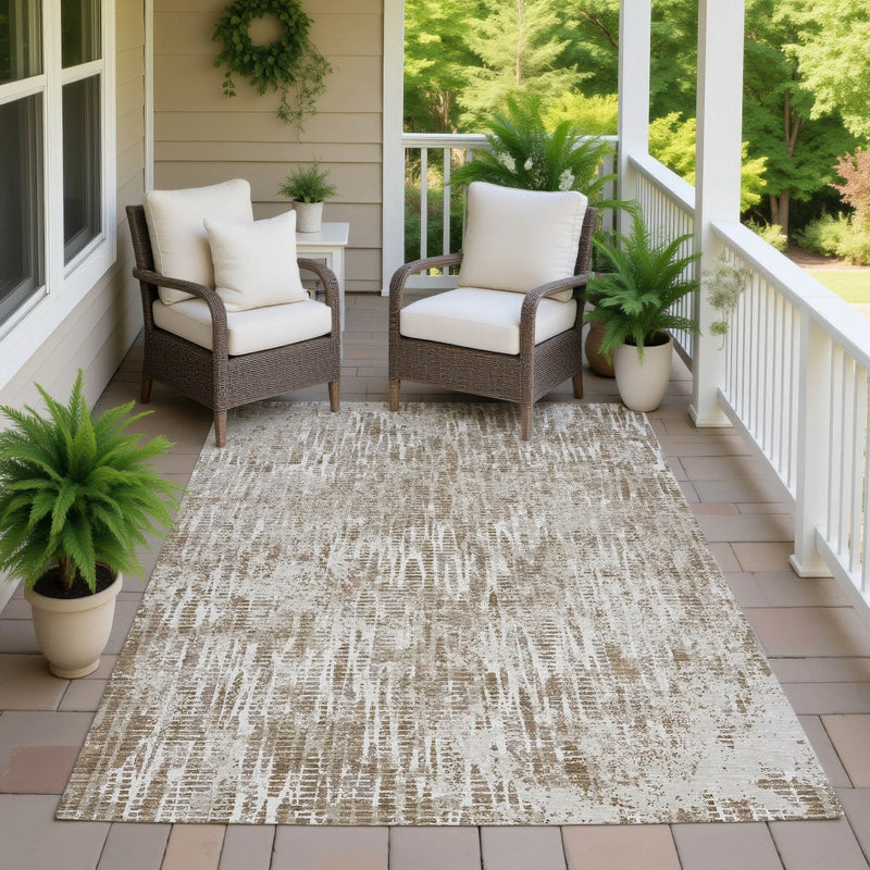 5' X 8' Beige And Brown Abstract Washable Indoor Outdoor Area Rug Homeroots Outdoor