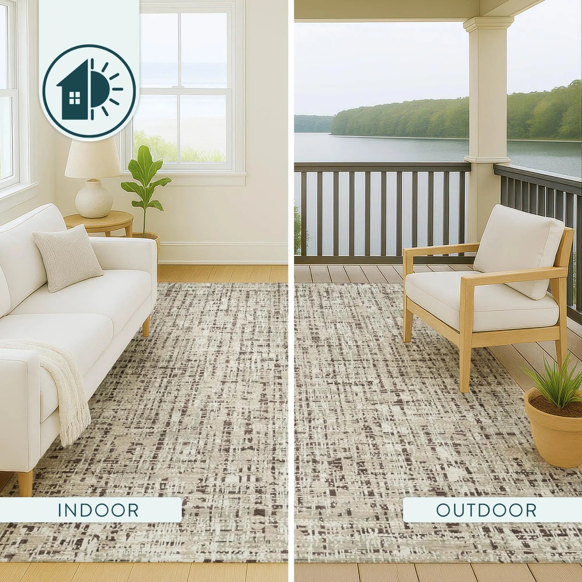 5' X 8' Beige And Brown Abstract Washable Indoor Outdoor Area Rug Homeroots Outdoor