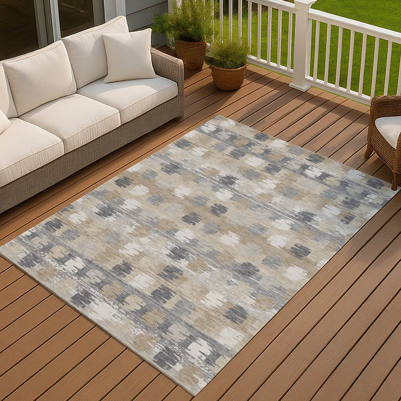 5' X 8' Beige And Brown Abstract Washable Indoor Outdoor Area Rug Homeroots Outdoor