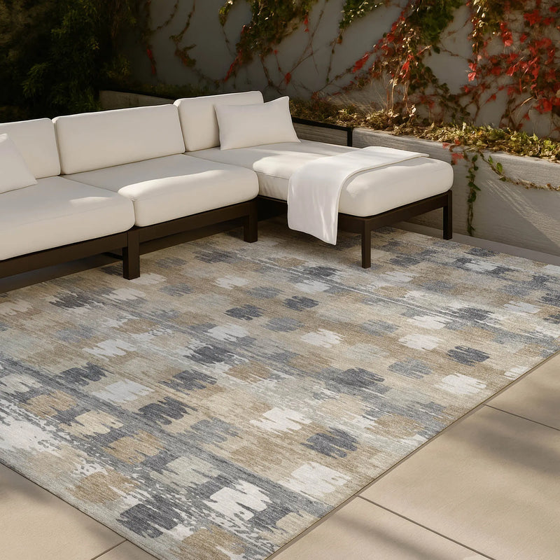 5' X 8' Beige And Brown Abstract Washable Indoor Outdoor Area Rug Homeroots Outdoor
