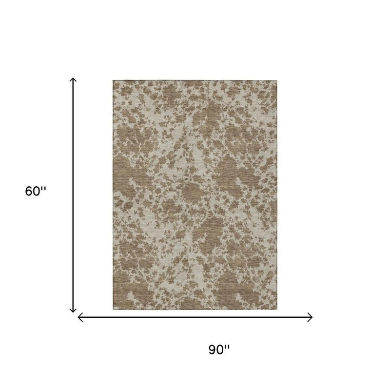 5' X 8' Beige And Brown Abstract Washable Indoor Outdoor Area Rug Homeroots Outdoor