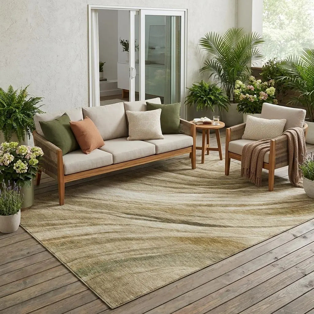 5' X 8' Beige And Brown Abstract Washable Indoor Outdoor Area Rug Homeroots Outdoor