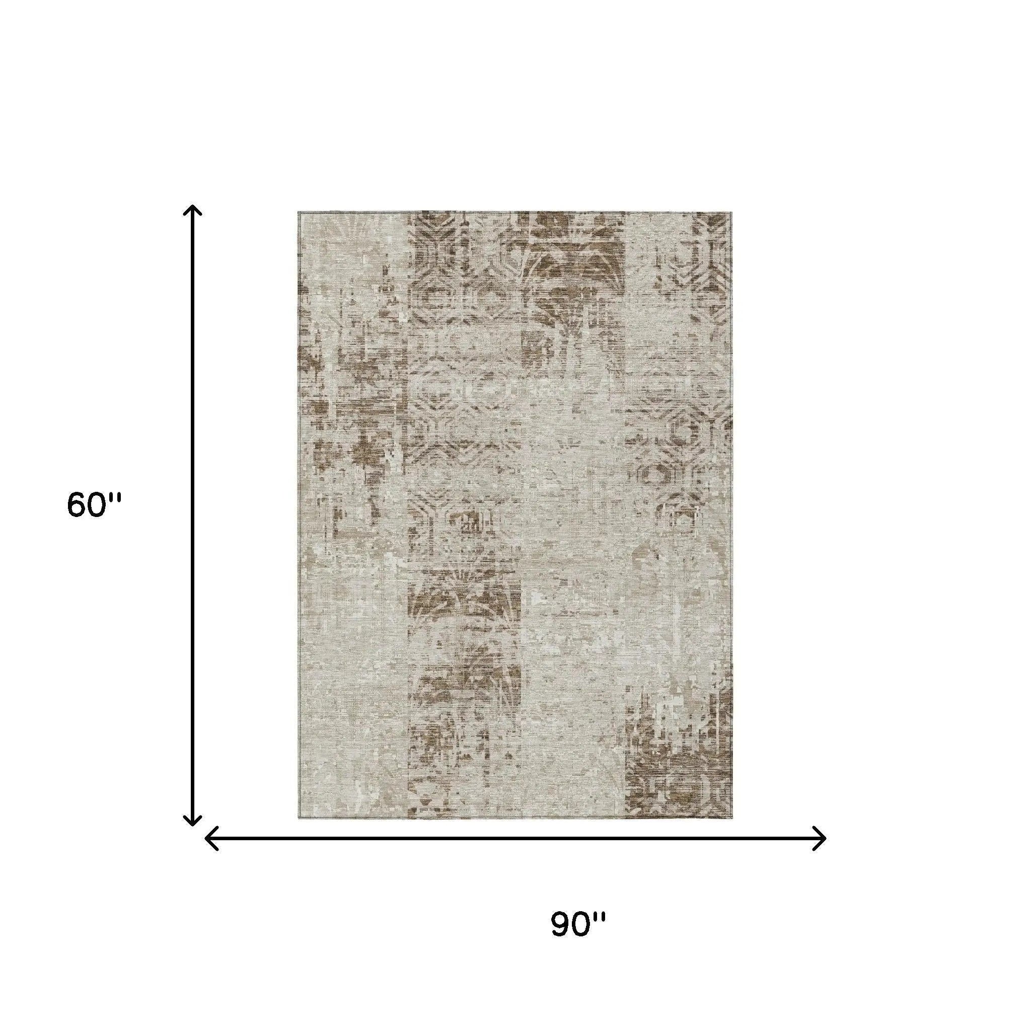 5' X 8' Beige And Brown Abstract Washable Indoor Outdoor Area Rug Homeroots Outdoor