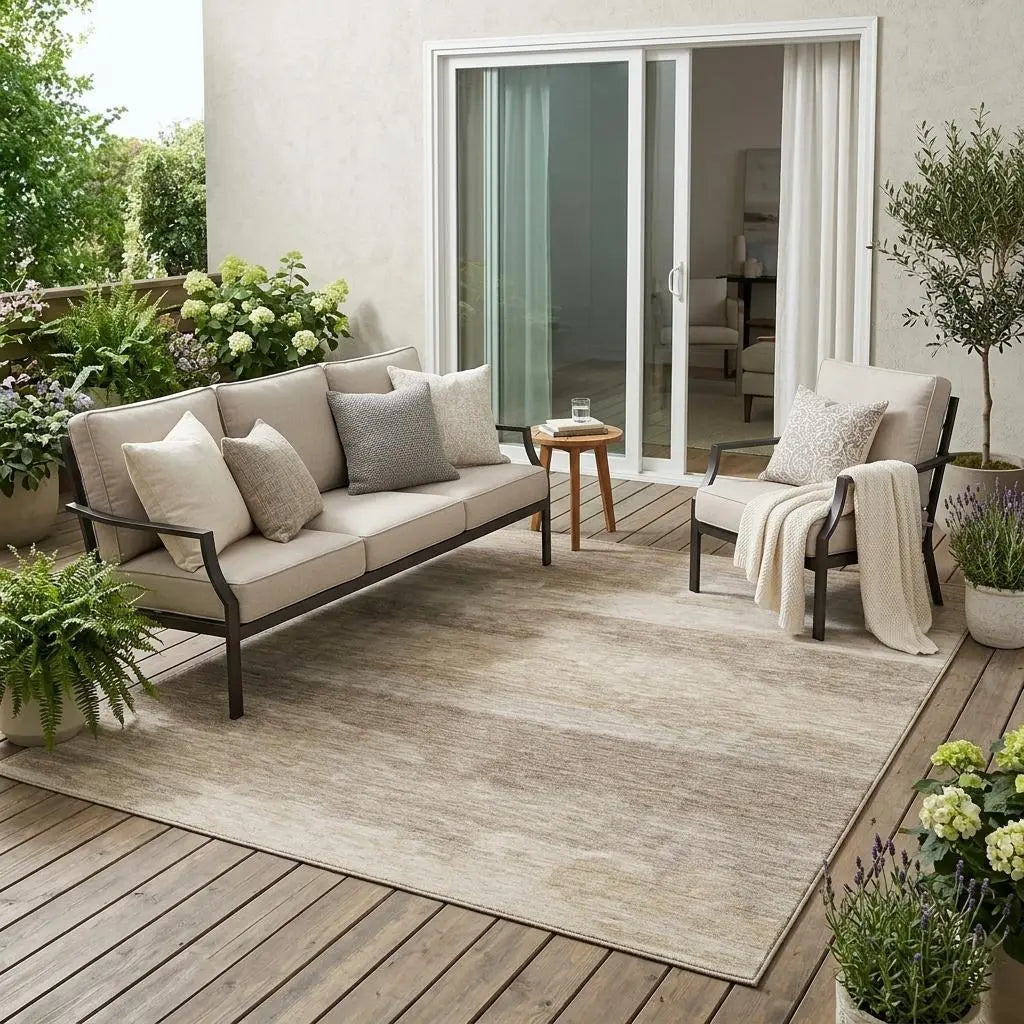 5' X 8' Beige And Brown Abstract Washable Indoor Outdoor Area Rug Homeroots Outdoor
