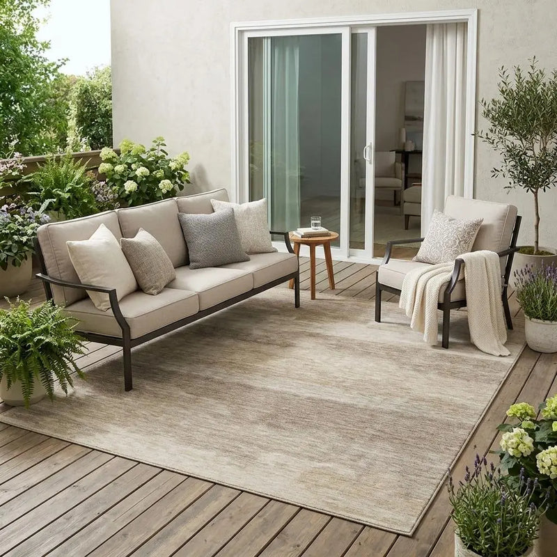 5' X 8' Beige And Brown Abstract Washable Indoor Outdoor Area Rug Homeroots Outdoor