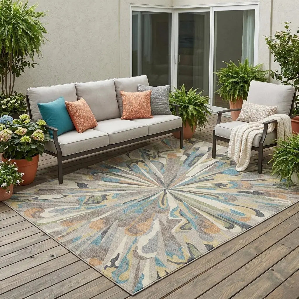 5' X 8' Beige And Brown Abstract Washable Indoor Outdoor Area Rug Homeroots Outdoor