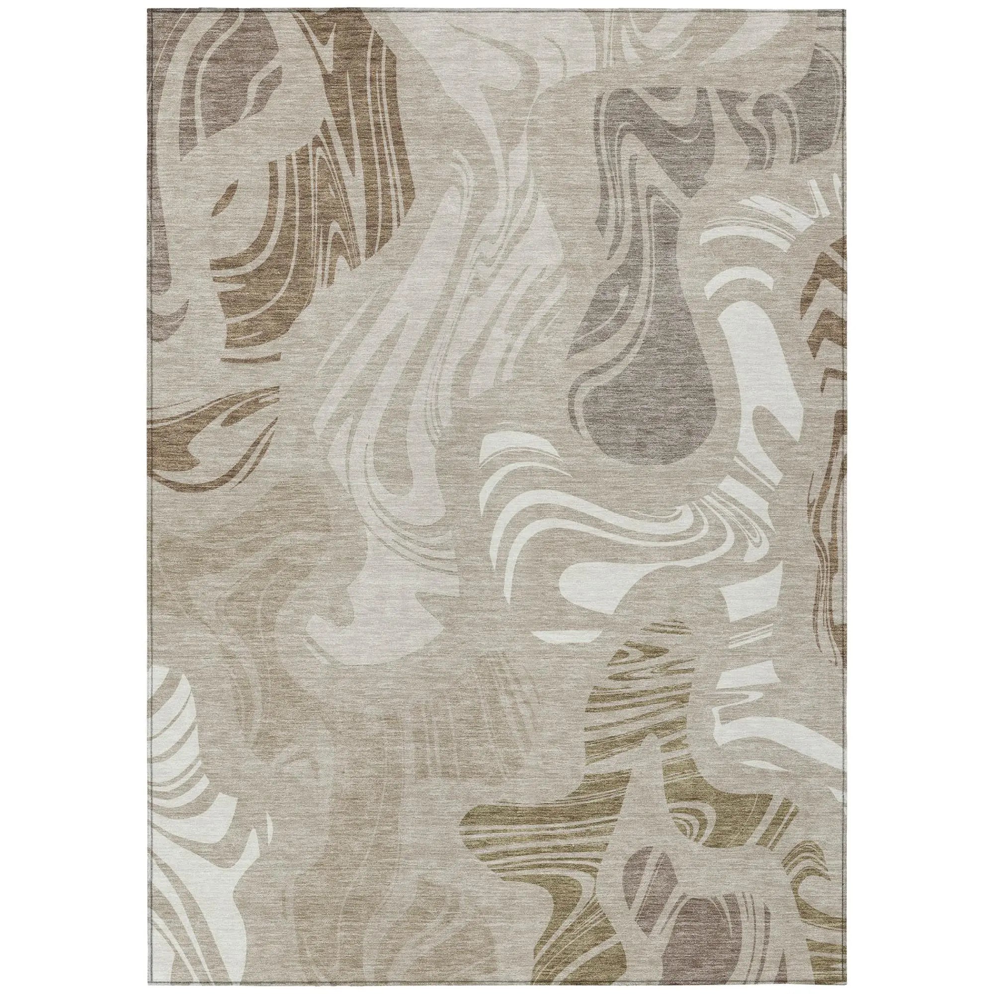 5' X 8' Beige And Brown Abstract Washable Indoor Outdoor Area Rug Homeroots Outdoor