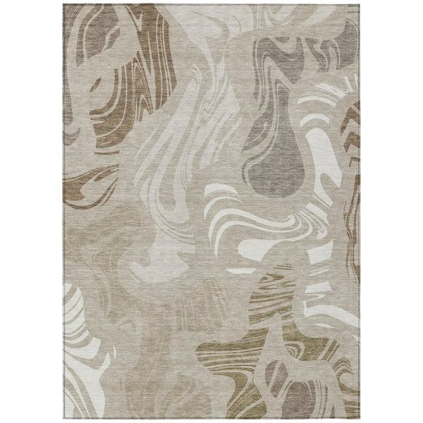 5' X 8' Beige And Brown Abstract Washable Indoor Outdoor Area Rug Homeroots Outdoor