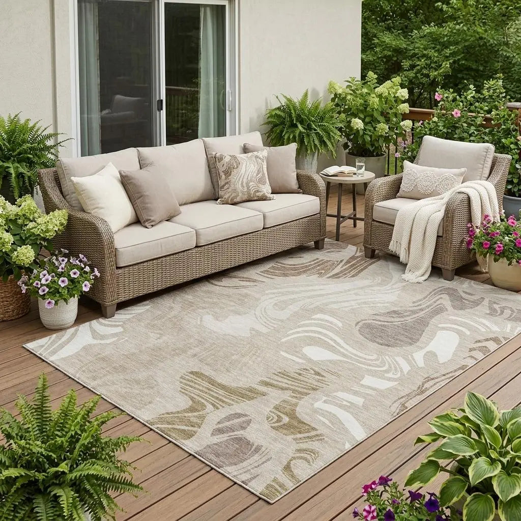 5' X 8' Beige And Brown Abstract Washable Indoor Outdoor Area Rug Homeroots Outdoor