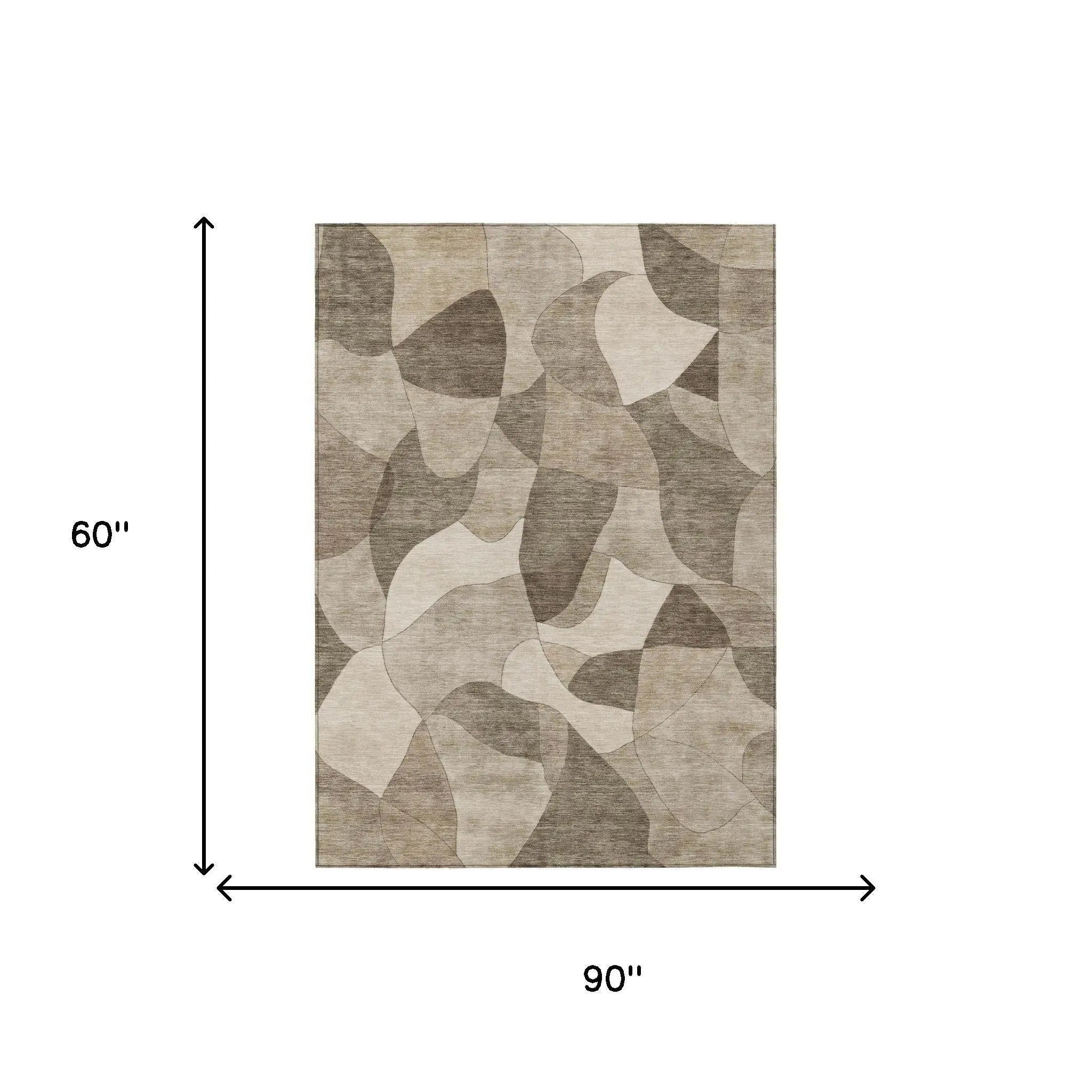 5' X 8' Beige And Brown Abstract Washable Indoor Outdoor Area Rug Homeroots Outdoor