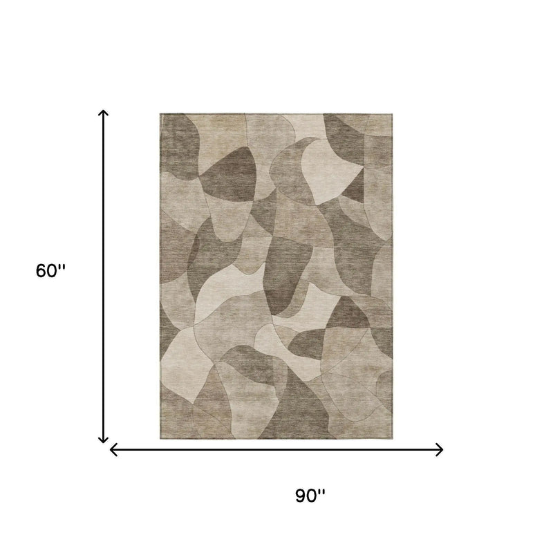 5' X 8' Beige And Brown Abstract Washable Indoor Outdoor Area Rug Homeroots Outdoor