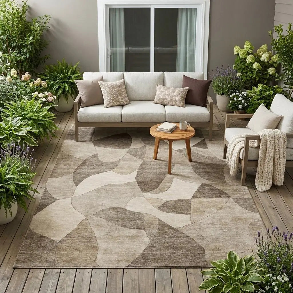 5' X 8' Beige And Brown Abstract Washable Indoor Outdoor Area Rug Homeroots Outdoor