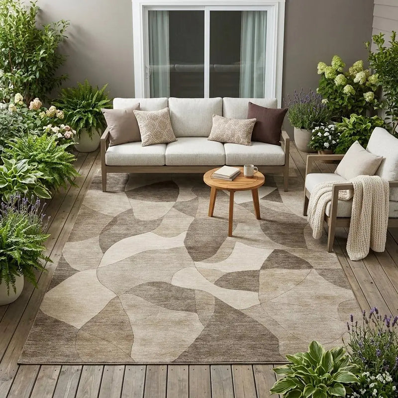 5' X 8' Beige And Brown Abstract Washable Indoor Outdoor Area Rug Homeroots Outdoor