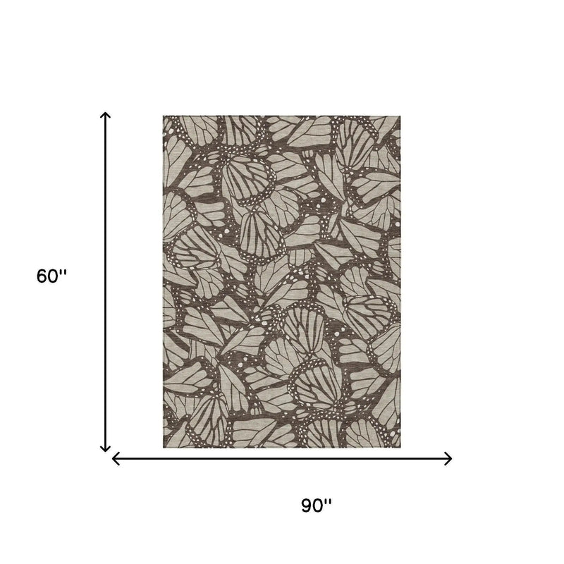 5' X 8' Beige And Brown Animal Print Washable Indoor Outdoor Area Rug Homeroots Outdoor