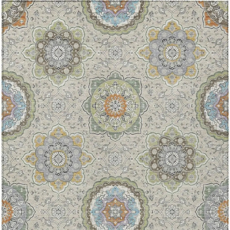 5' X 8' Beige And Brown Floral Medallion Washable Indoor Outdoor Area Rug Homeroots Outdoor