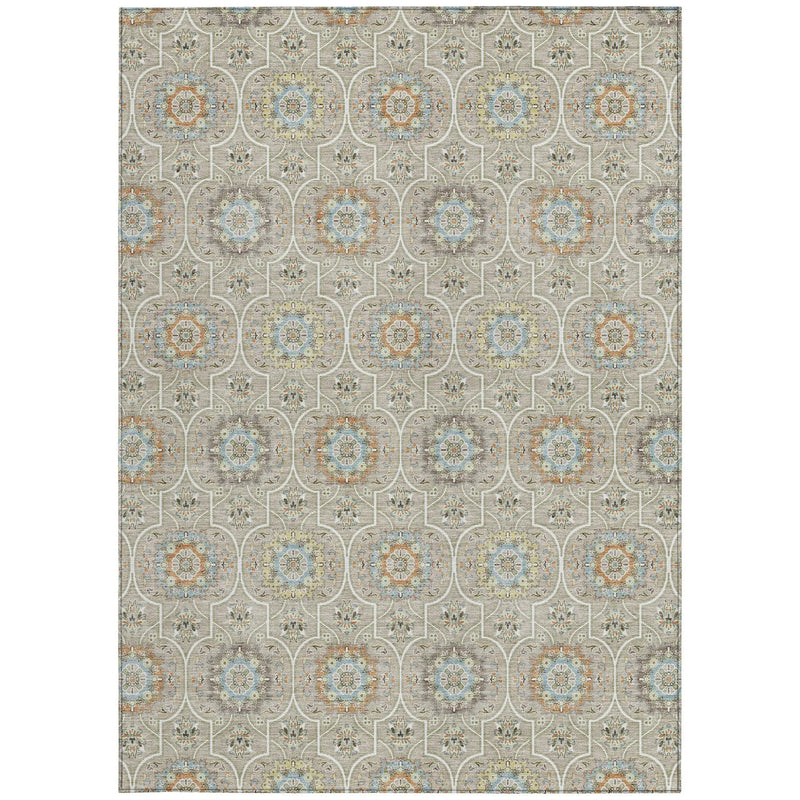 5' X 8' Beige And Brown Floral Medallion Washable Indoor Outdoor Area Rug Homeroots Outdoor