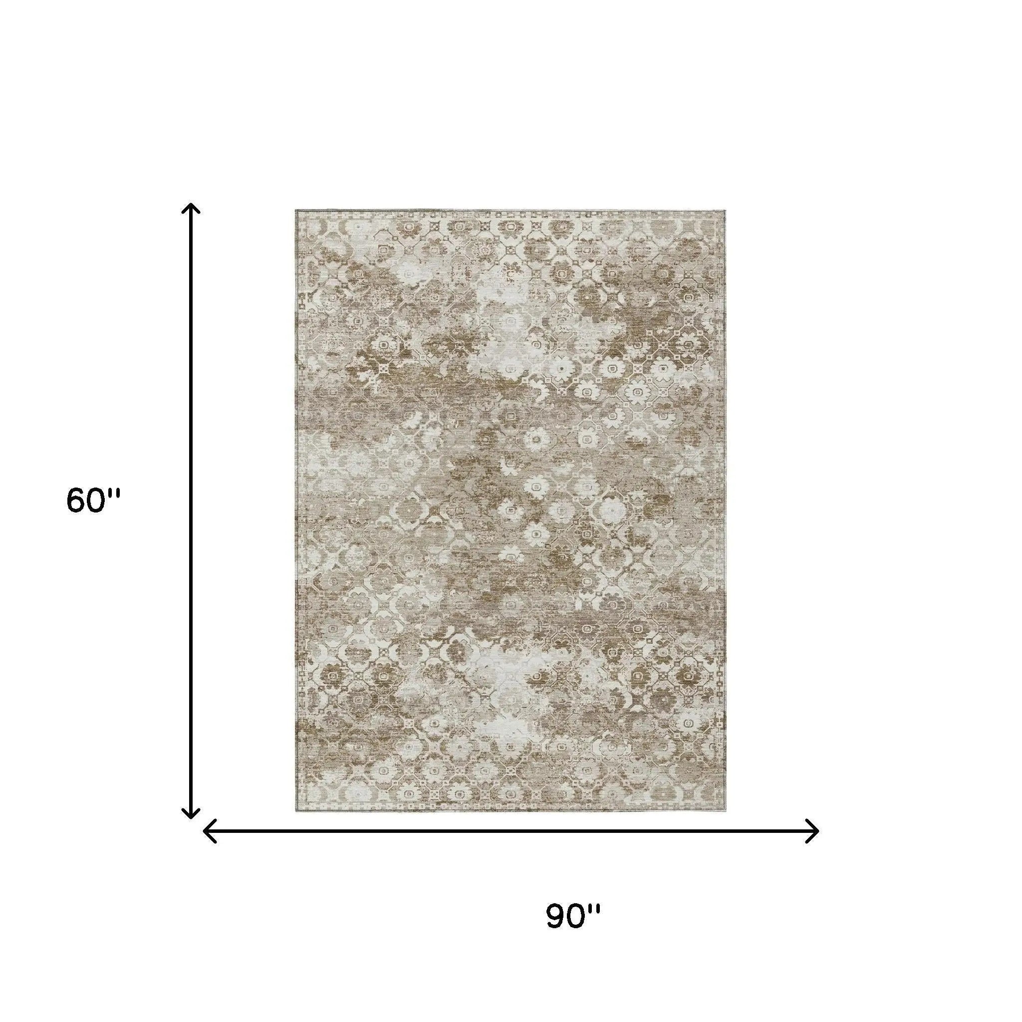 5' X 8' Beige And Brown Floral Medallion Washable Indoor Outdoor Area Rug Homeroots Outdoor