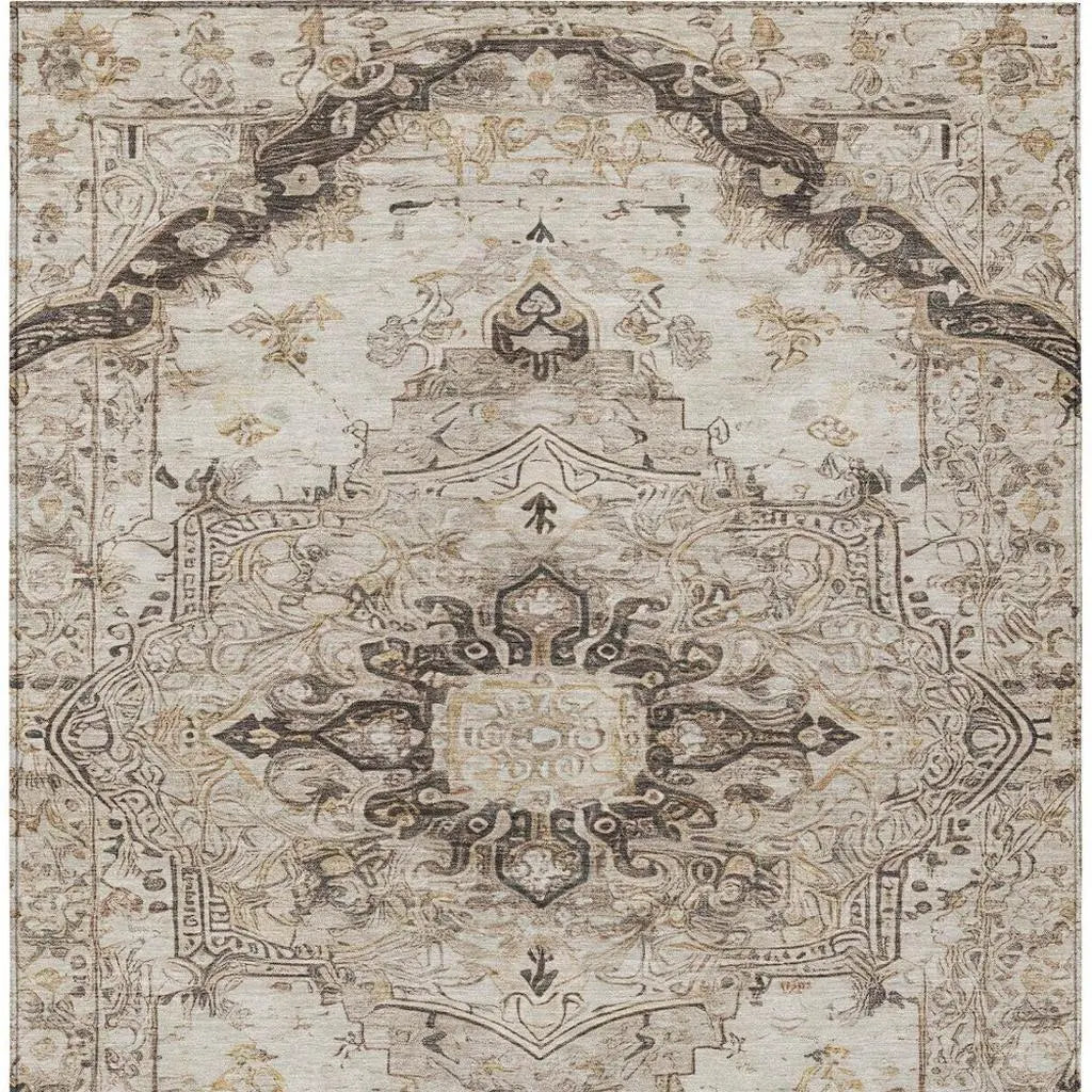 5' X 8' Beige And Brown Floral Medallion Washable Indoor Outdoor Area Rug Homeroots Outdoor