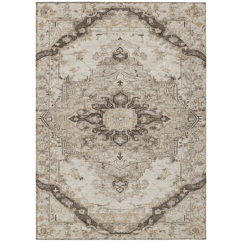 5' X 8' Beige And Brown Floral Medallion Washable Indoor Outdoor Area Rug Homeroots Outdoor