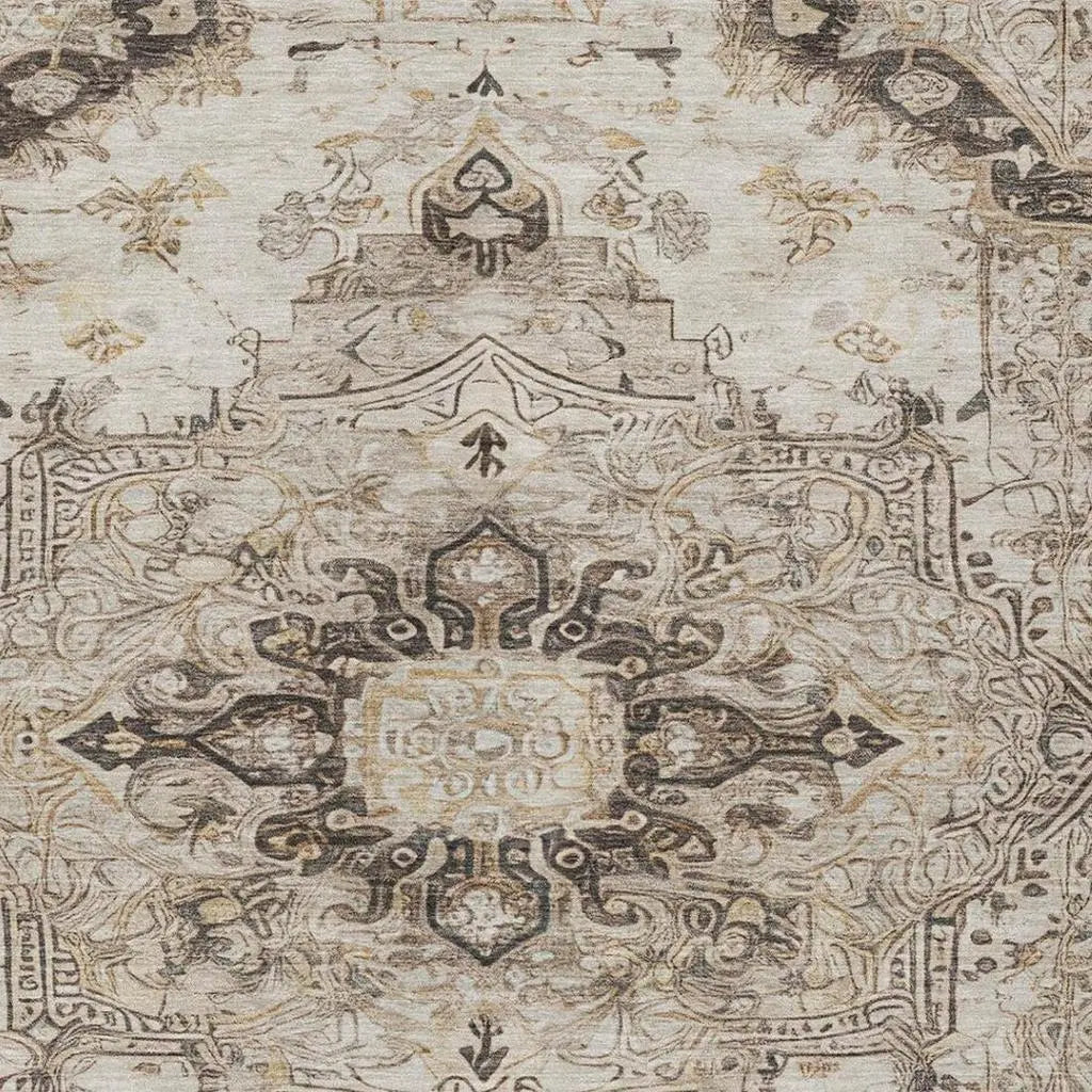 5' X 8' Beige And Brown Floral Medallion Washable Indoor Outdoor Area Rug Homeroots Outdoor