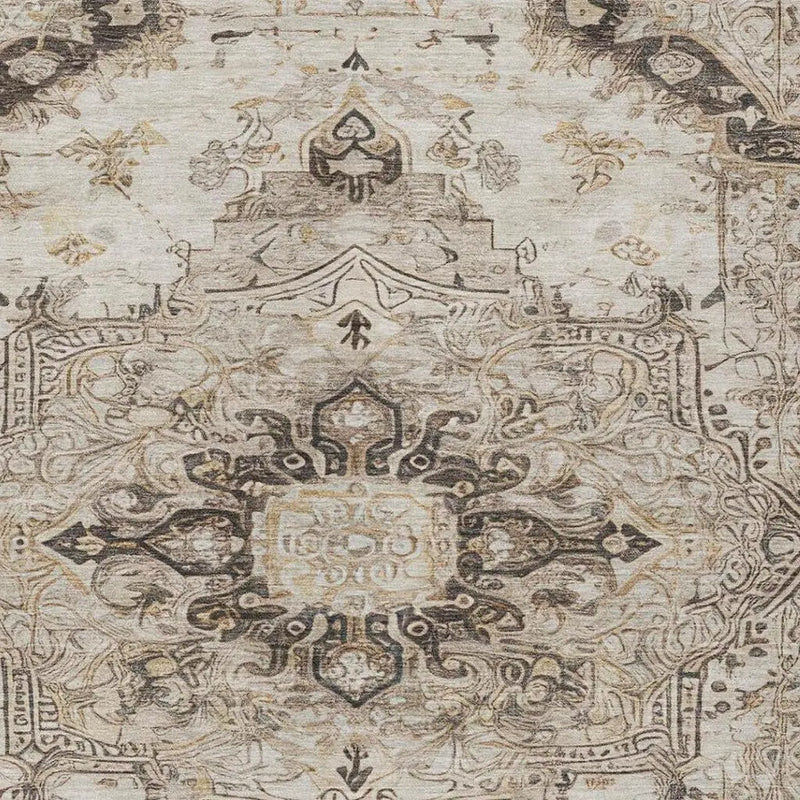 5' X 8' Beige And Brown Floral Medallion Washable Indoor Outdoor Area Rug Homeroots Outdoor