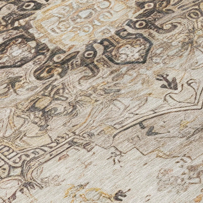 5' X 8' Beige And Brown Floral Medallion Washable Indoor Outdoor Area Rug Homeroots Outdoor