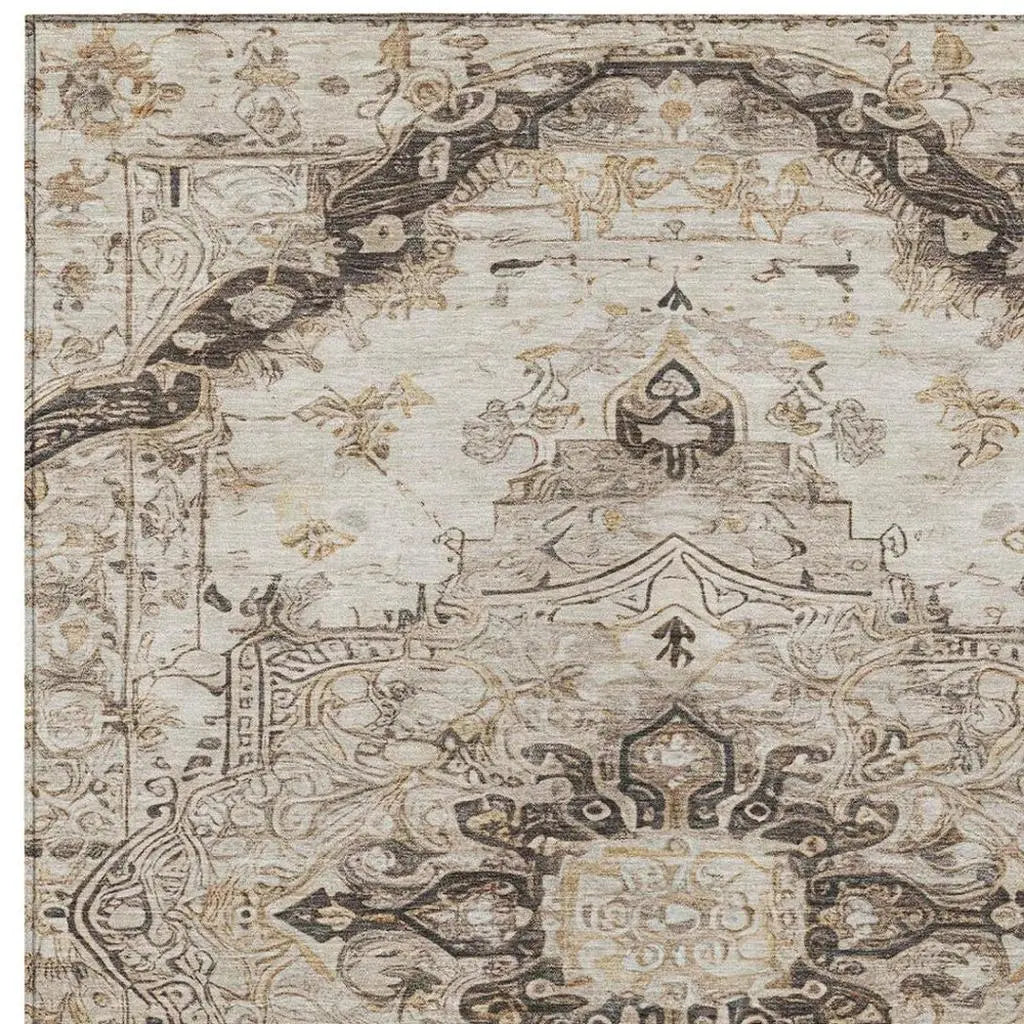 5' X 8' Beige And Brown Floral Medallion Washable Indoor Outdoor Area Rug Homeroots Outdoor