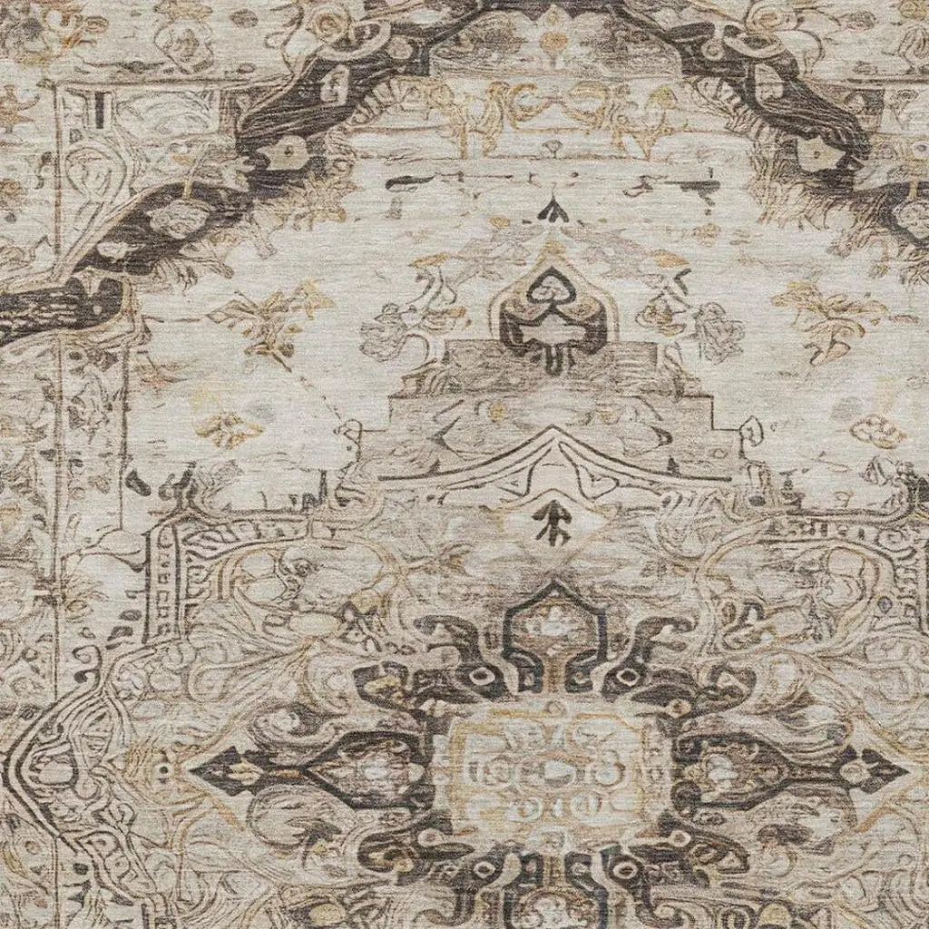 5' X 8' Beige And Brown Floral Medallion Washable Indoor Outdoor Area Rug Homeroots Outdoor