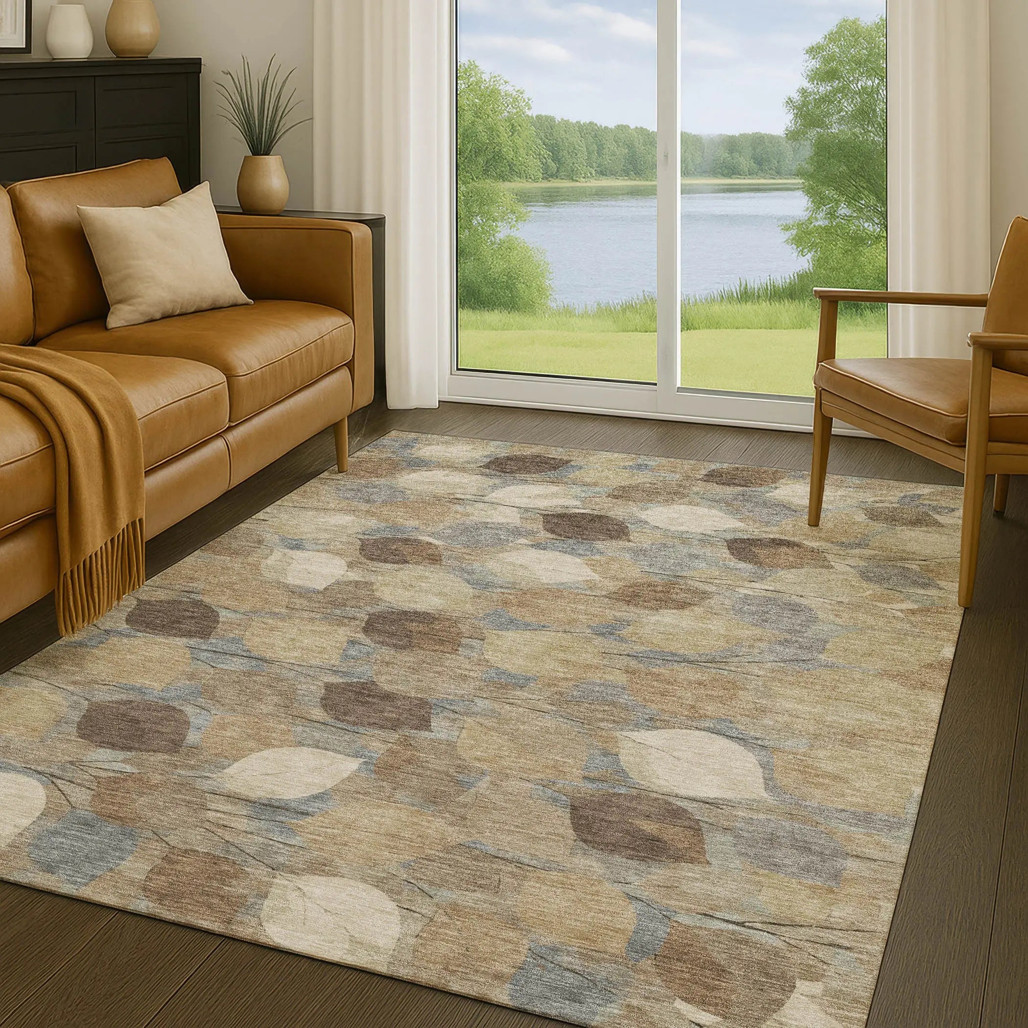 5' X 8' Beige And Brown Floral Washable Indoor Outdoor Area Rug Homeroots Outdoor